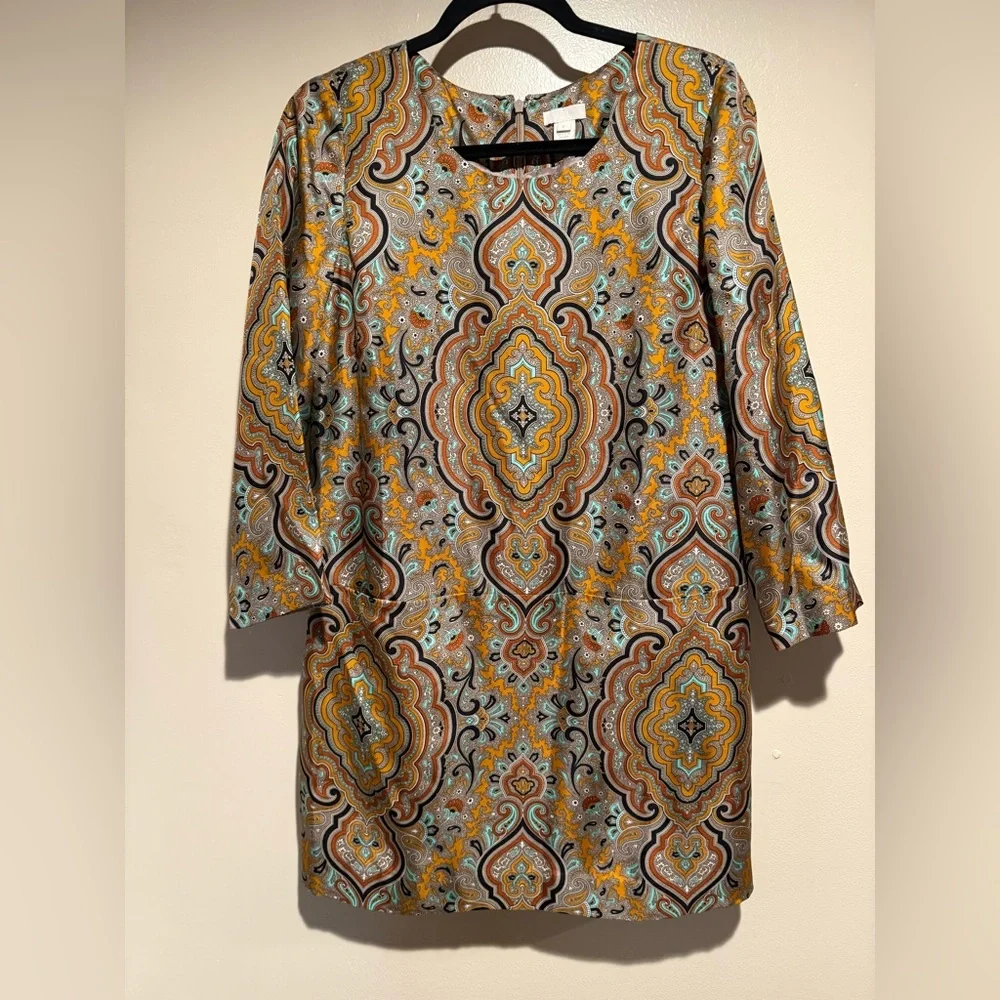 J. Crew Paisley Mini Dress in Mustard, Teal, Brown